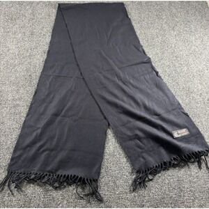 Italy Design Scarf Unisex OS Black Cashmere Viscose Blend Fringe Winter Neckwear